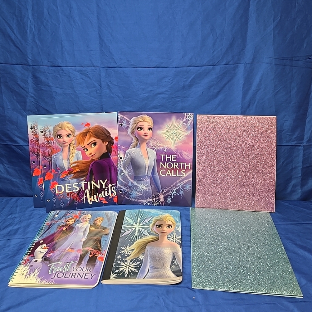 7pc Frozen Mixed Girls Stationary Lot 5 Folders 2 Notebooks